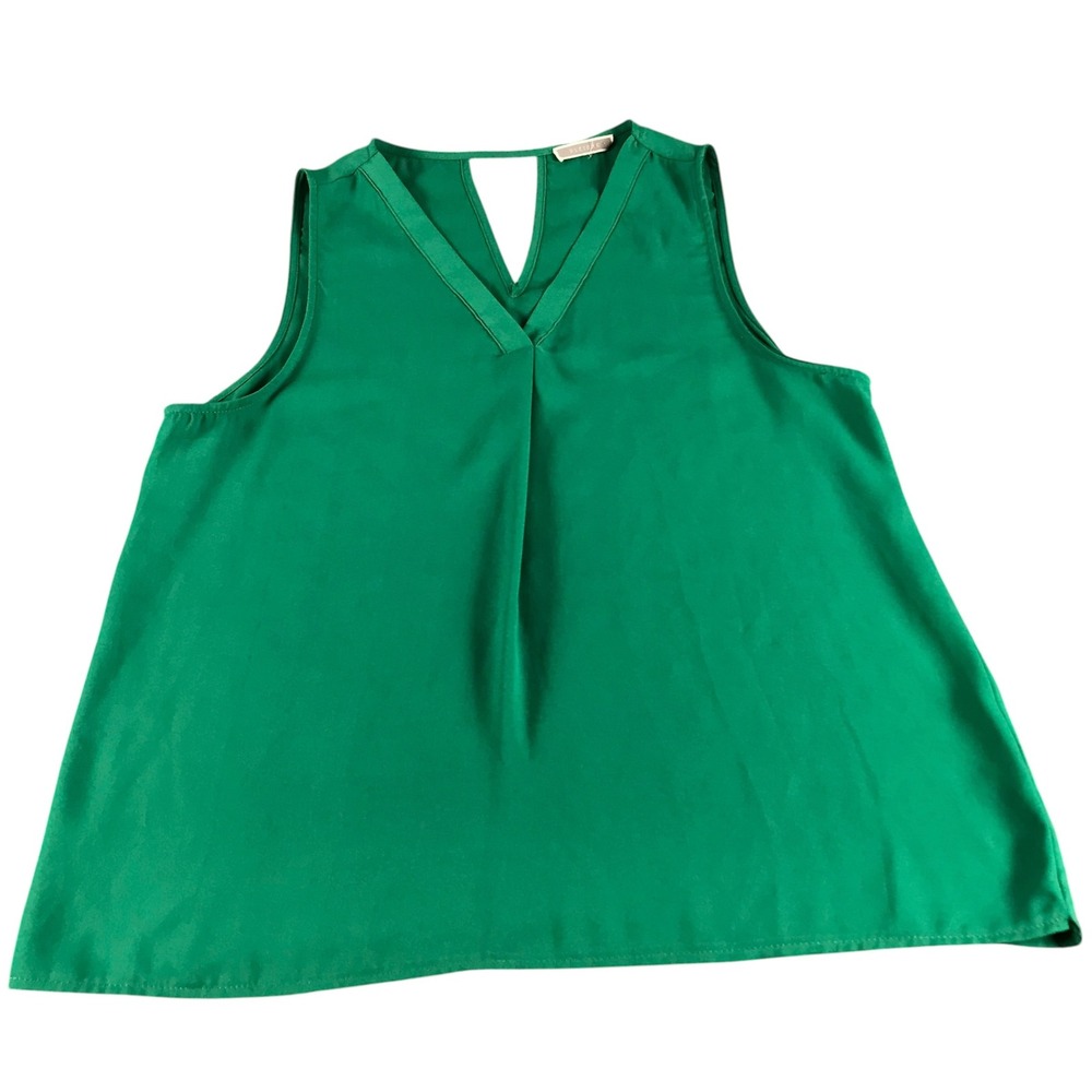 Pleione Womens Emerald Green Sleeveless V-Neck Blouse with Back Cutout Size L